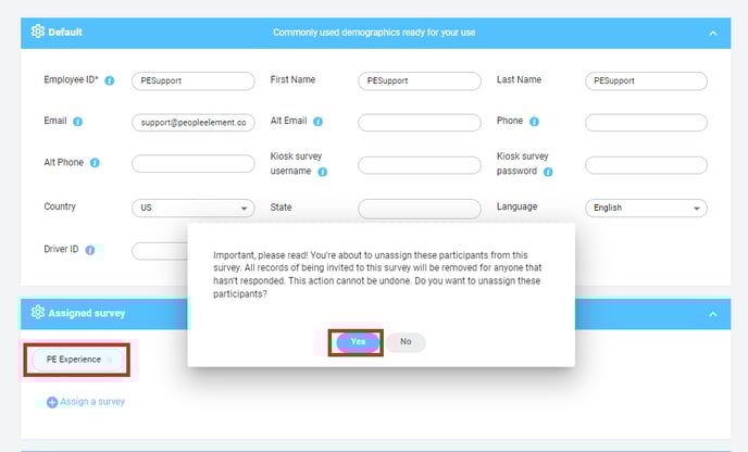 Unassigning in participant profile